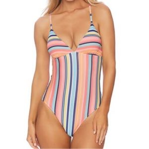 Splendid multi colored striped one piece swimsuit. Size M
